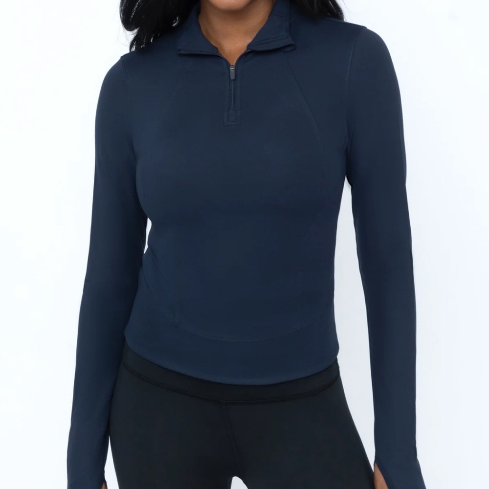 Navy Half Zip Up Ribbed Top - Large